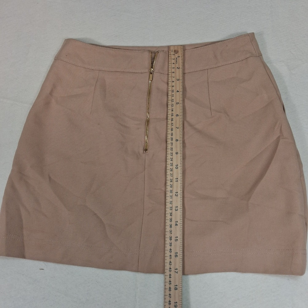 H&M Mini Skirt Womens 10 Tan Gold Snap Button Back Zip Textured A-Line 06253438 - Picture 7 of 8
